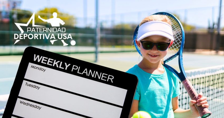 Ilustracion para planear entrenamientos deportivos mostrando una niña tenista lista para entrenar de acuerdo a un plan